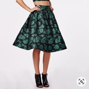 Missguided Metallic Floral Skirt Green NWOT
